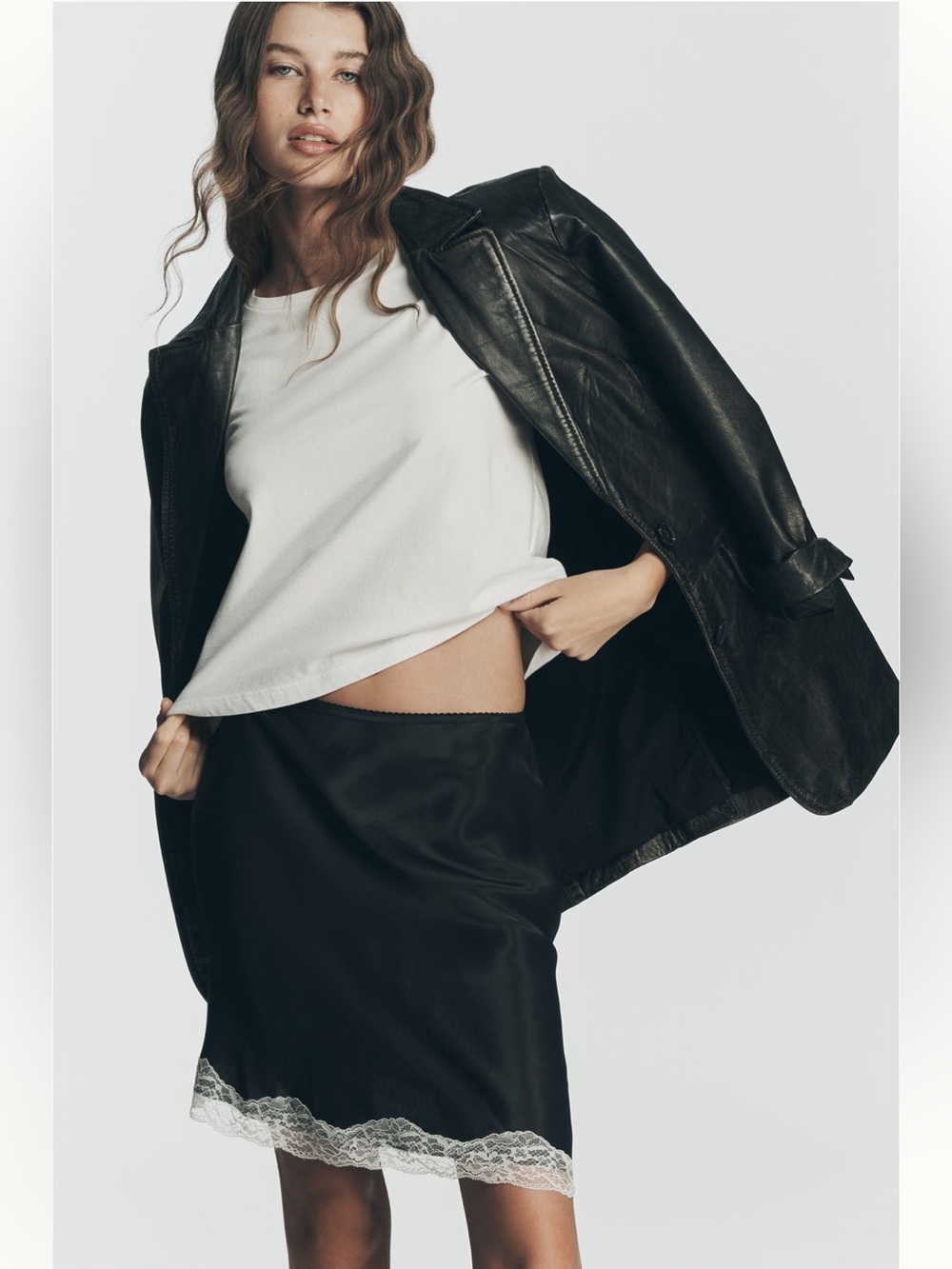 Anthropologie Asymmetrical Lace Satin Slip Mini Skirt Black NWT XL Chic Luxe NEW - Picture 6 of 12